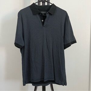 Banana Republic Polo Shirt Mens Large Blue Black Striped Casual Short Sleeve